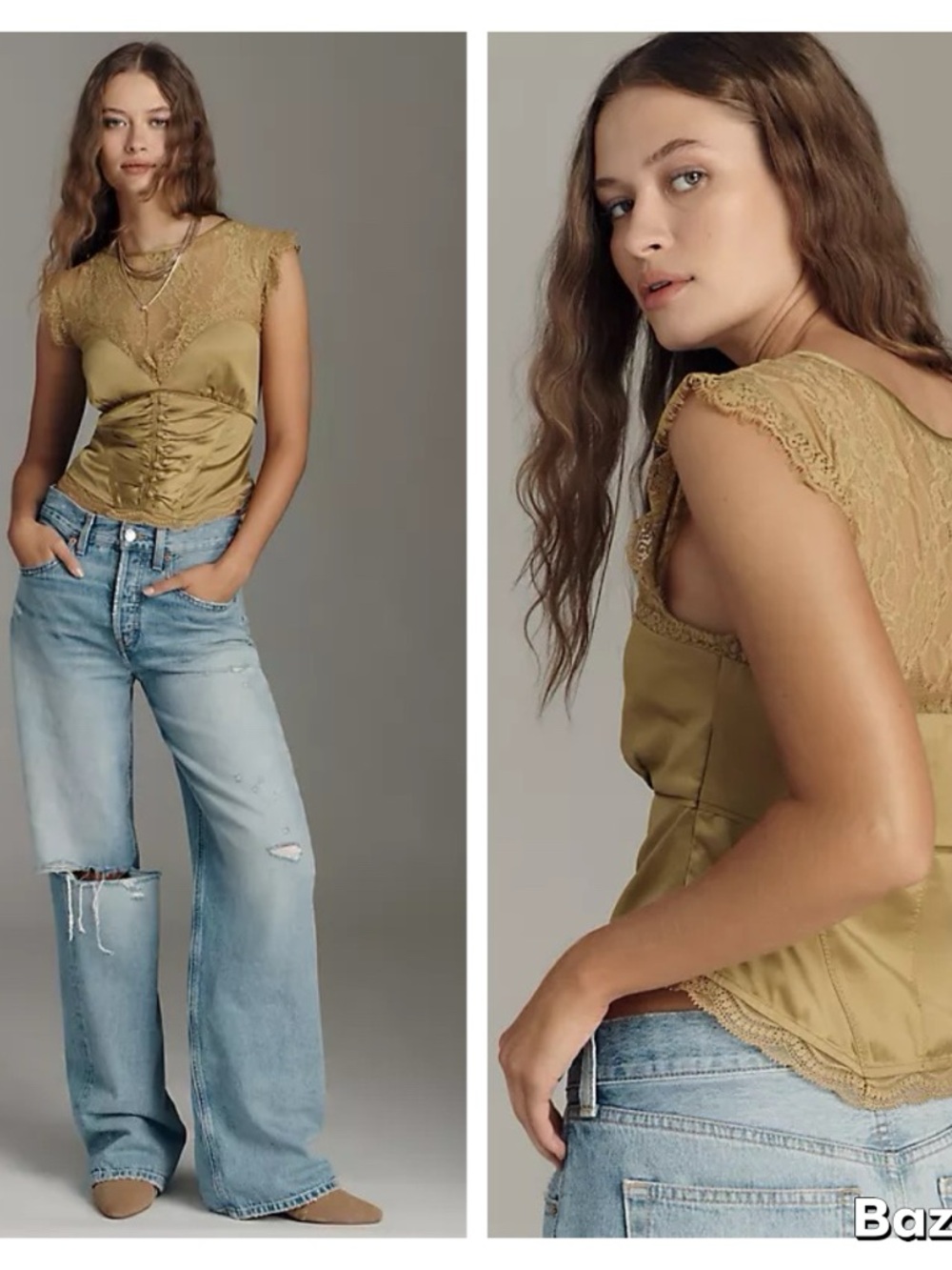 Anthropologie Shirred Silky Blouse Sz L NWT - Picture 2 of 8